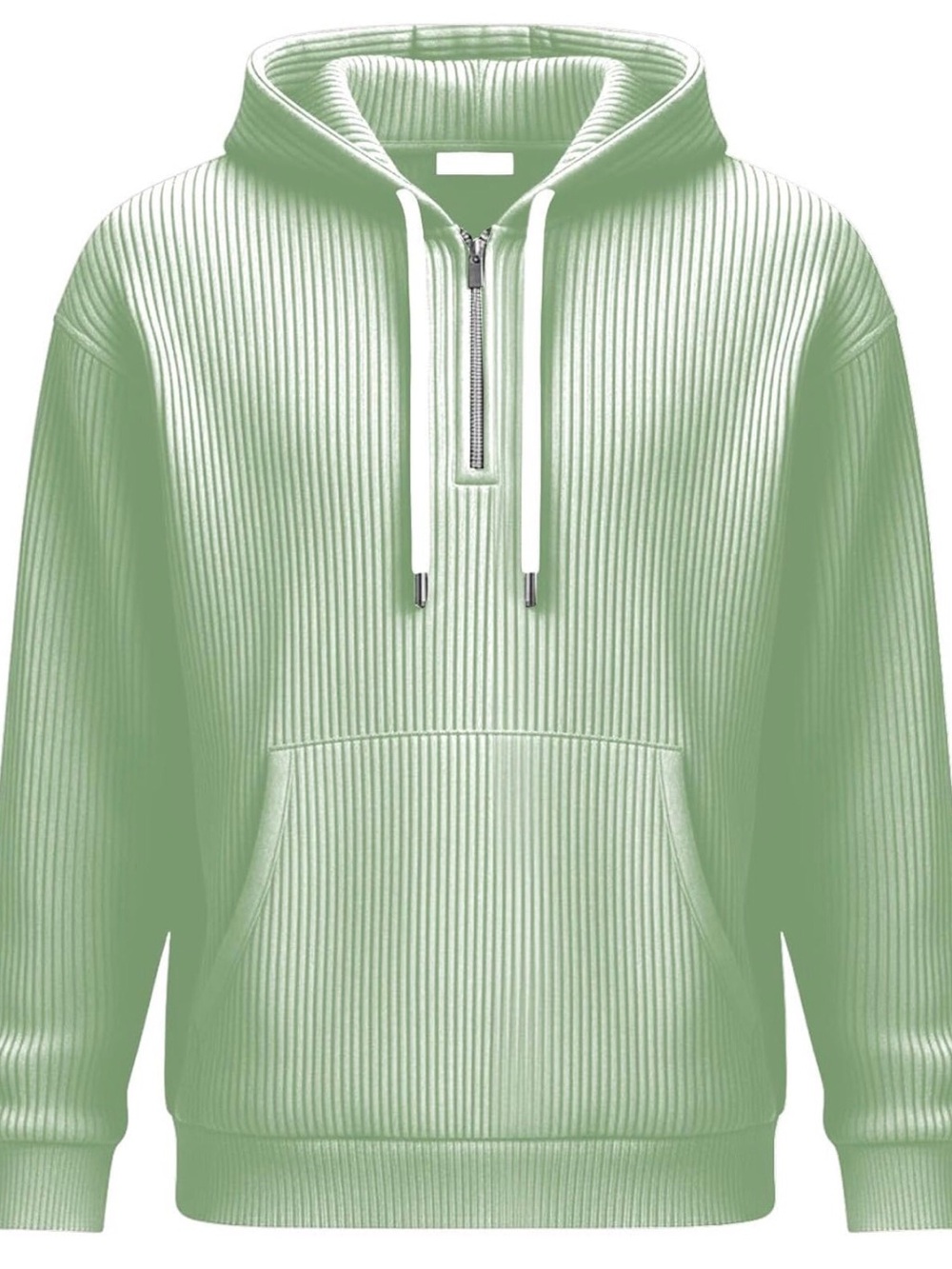 Men's Ribbed Hoodie Sweatshirt Ribbed 1/4 Zip Light Green Size-L NIB - Picture 3 of 9